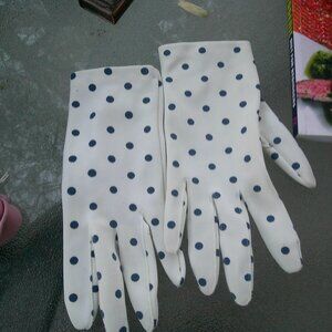 vtg Hansen navy white polka dot pearl button 7.5 dress church glam gloves